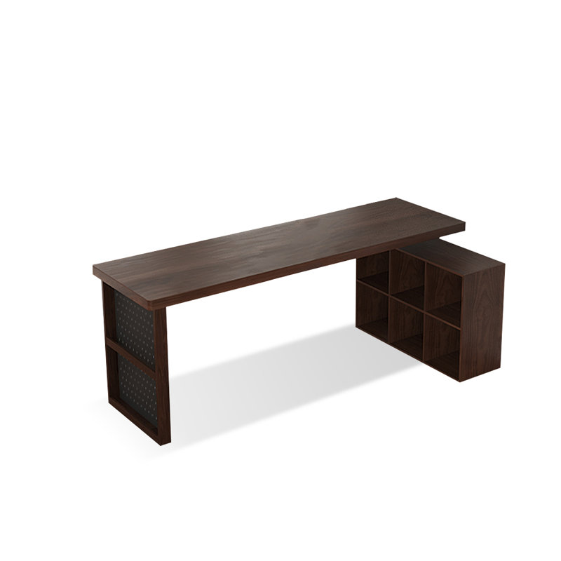 Noyer foncé + bureau en bois massif en forme de L noir + fer, H 29,53 po x l 94,49 po x P 35,43 po, Retour à droite