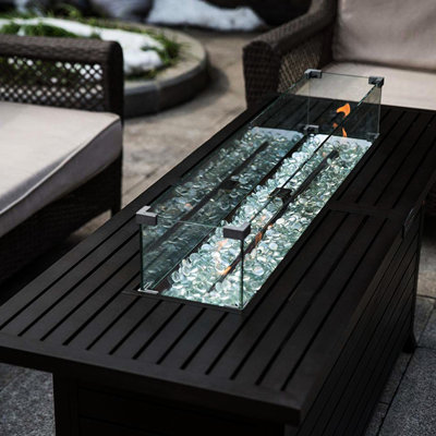 Foyer en verre trempé transparent de 38,1 po x 10,6 po x 5,9 po - Supports en alliage d'aluminium, augmentations et durabilité, s'adapte à différentes tailles de foyer et protège-vent en verre, sécuritaire pour l'extérieur