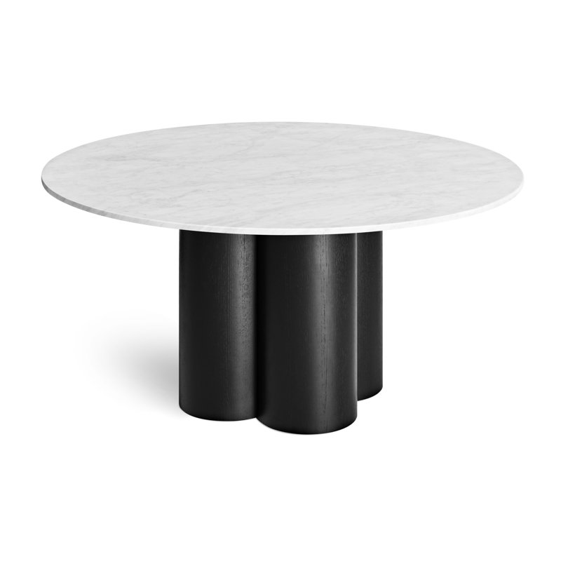 4 Quarter Round Marble Dining Table, Black Ash, 60" W x 60" L