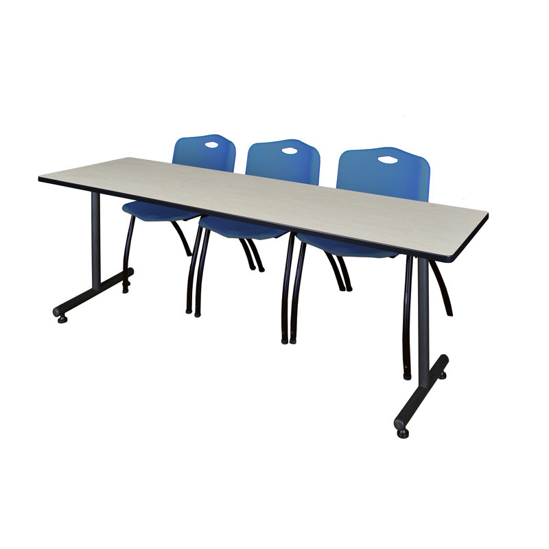 Table de formation en T Nick Nick, chaises empilables 2 M, Bleu, Cerisier