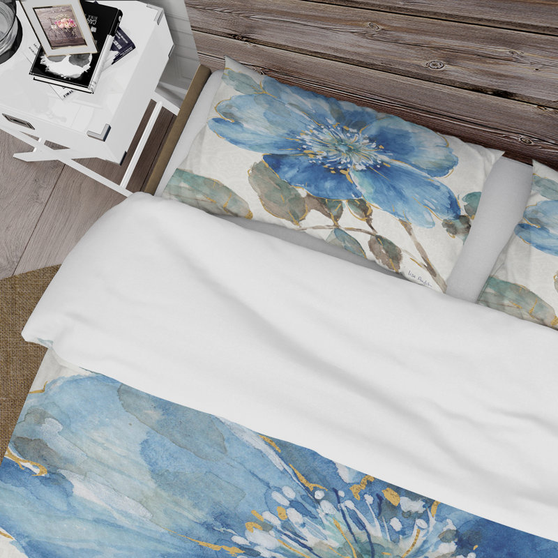 Indigold Watercolor Flower I - Ensemble de housse de couette Farmhouse - Microfibre de polyester