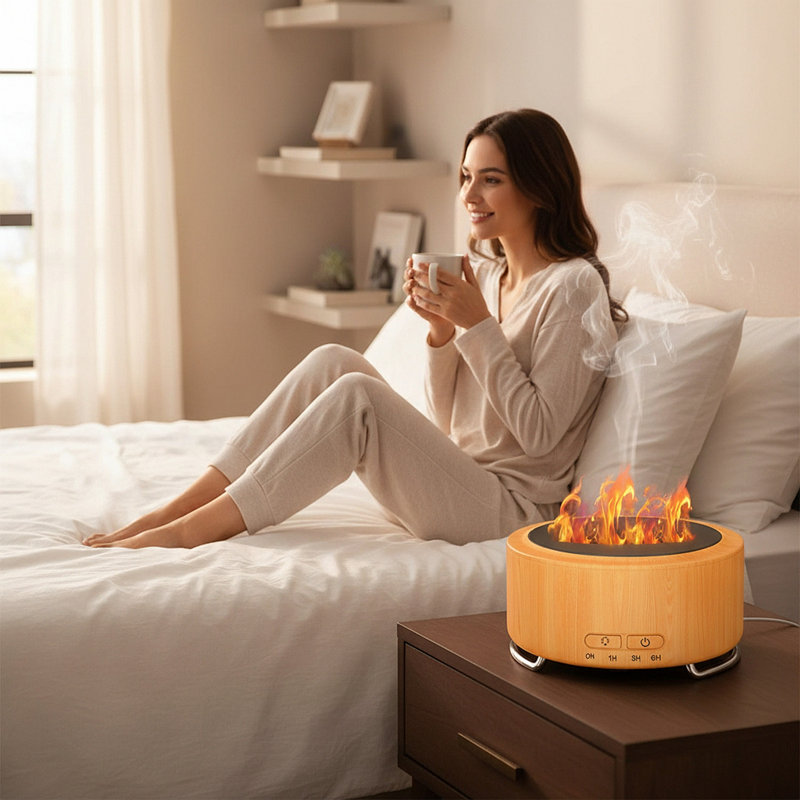 Diffuseur d'huiles essentielles pour foyer 500Ml avec effet de flamme réaliste - Humidificateur arôme grande pièce, veilleuse à DEL 9 couleurs, ultra silencieux pour chambre à coucher, bureau, yoga, cadeau de décoration intérieure