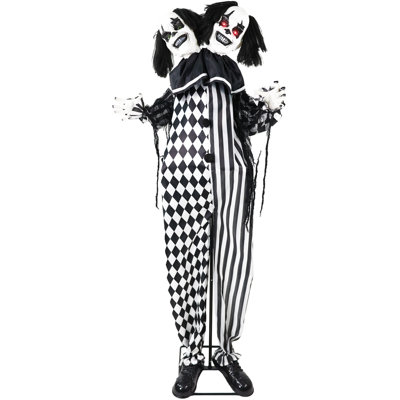 Scary Circus Clowns Haunted Hill Farm 5.5 Ft. Scary Talking Two-Headed Clown Halloween Animatronic with Touch Activated Lights and Sound