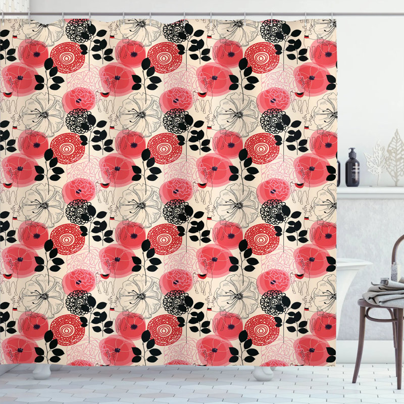 Floral Shower Curtain with Hooks Included, 69" W x 75" L