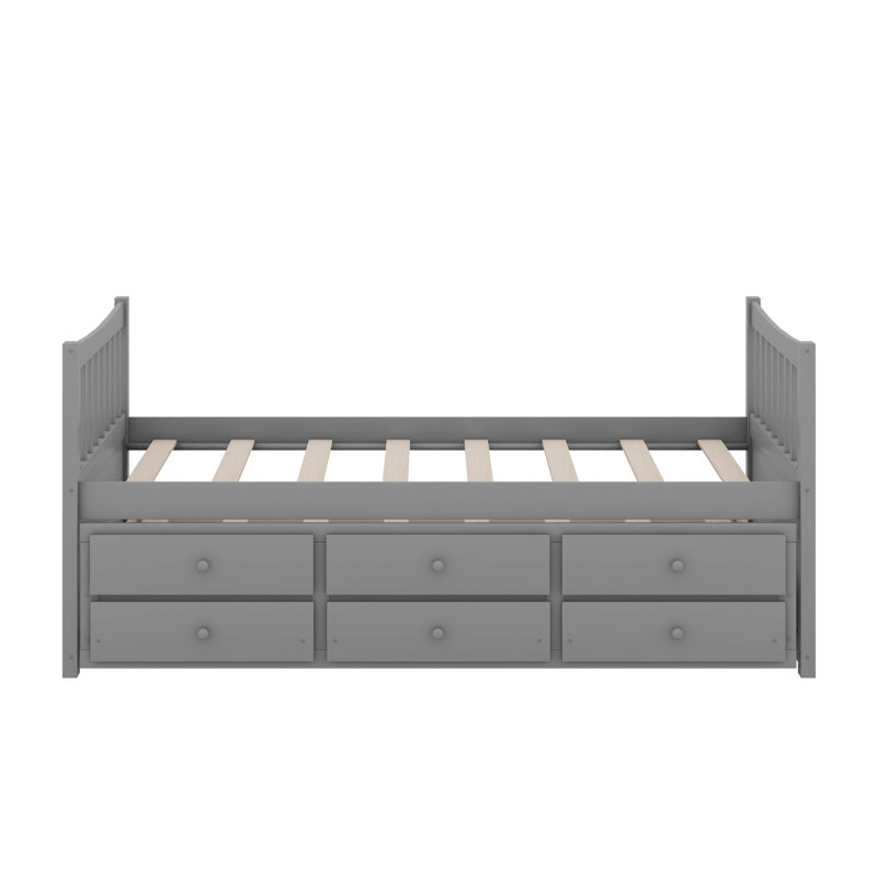 Twin Size Daybed With Drawers And Trundle, Gray