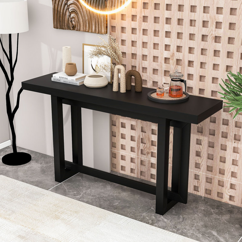 Console moderne et durable avec pieds rectangulaires robustes, Noir, Noir
