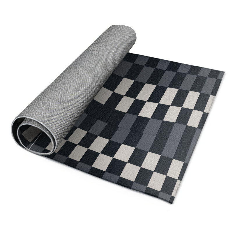 Checkered Black Indoor and Outdoor Area Rug, Rectangle 2' x 3'