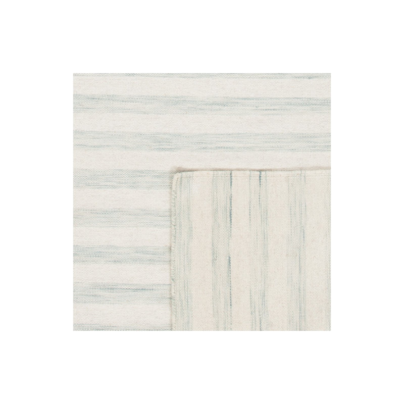 Waukena Hand Woven Flat Weave Wool/Cotton Striped Rug in Light Blue/Ivory, Square 6'