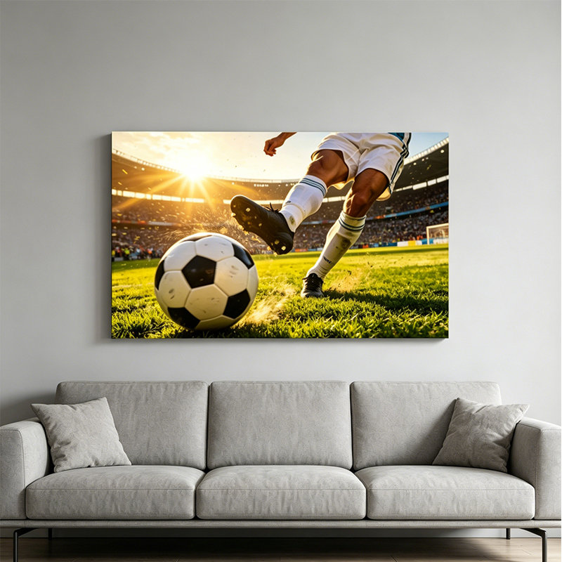 «Soccer Kick Moment», art mural sur toile, scène de sport réaliste, H 12 po x l 18 po