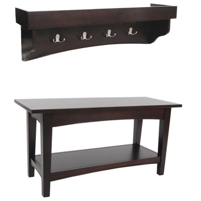 Ajwad 36"W Cottage Beach House Design Wall Mounted Coat Rack and Bench Set with Storage