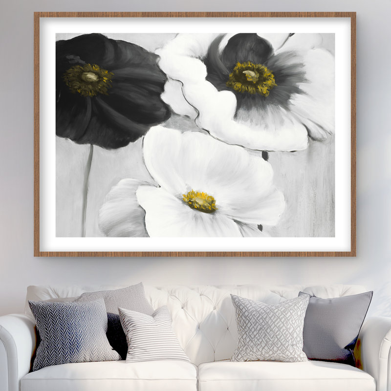 Assorted White Flowers - Black Framed Matted Print for Decor