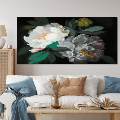 White Blossoming Peony On Black I " White Blossoming Peony On Black I "