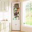 Armoire de coin 71 po en métal blanc avec 5 tablettes réglables et portes inférieures - armoire de rangement en coin autoportante pour la cuisine, la salle de bain et le salon