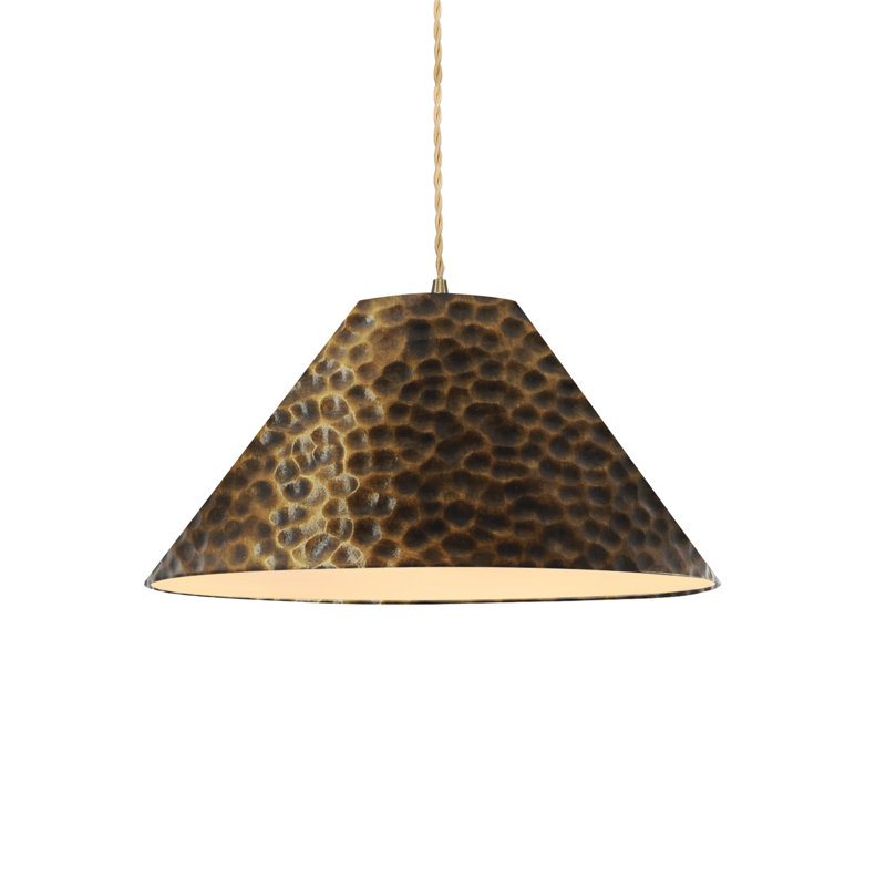 Radiance - Avola 1-Light Pendant - 15"W x 7.25"H - Replaceable Bulb - Beige Twist Cord, 15" W x 7.25" H, Hammered Brass