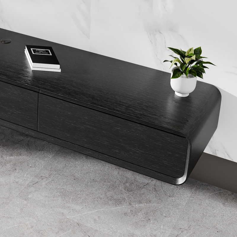 Modern Floating TV Stand Handcrafted Walnut TV Stand Deluxe Wall Mounted Media Control Center, Black