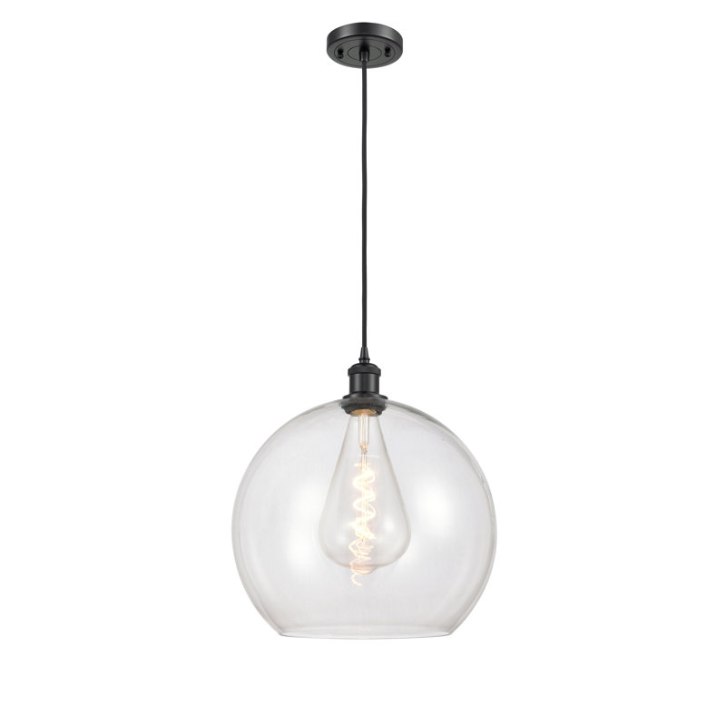Luminaire suspendu en forme de globe à 1 lumière Hamida, H 18,38 po x l 13,75 po x P 13,75 po, Transparent, Noir mat