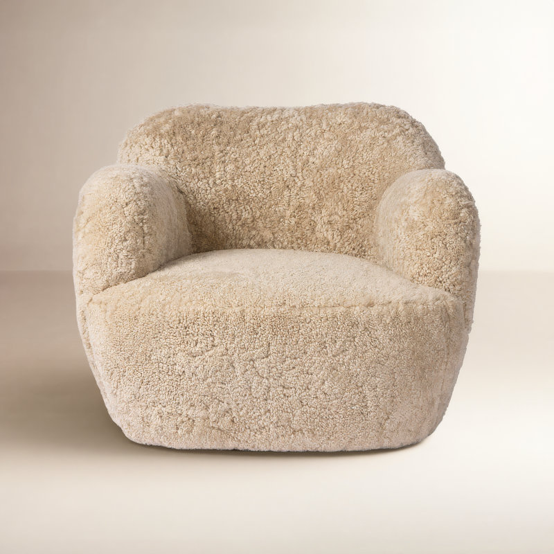 Alaska Upholstered Club Chair, Beige Shearling Genuine Fur