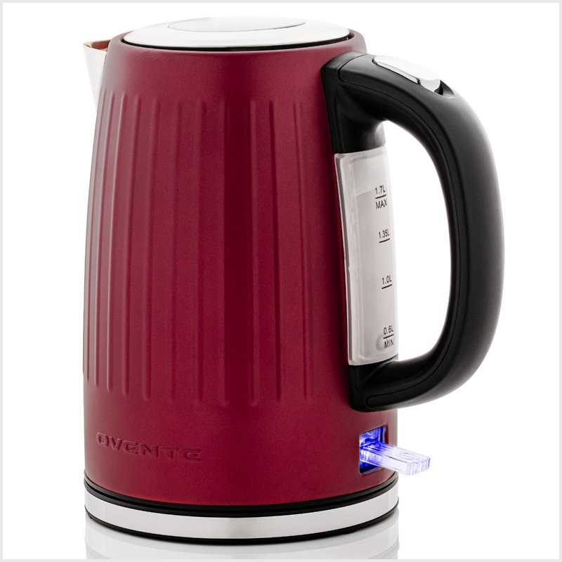 Maroon Red Stainless Steel Electric Kettle with Cool-Touch Handle