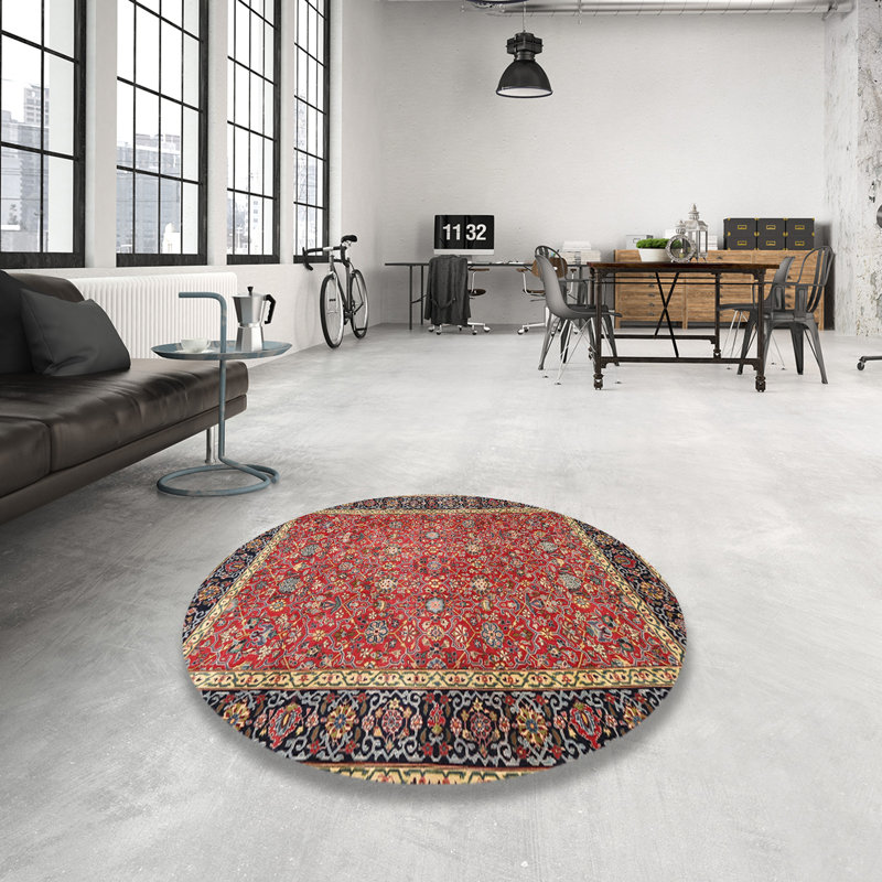Rouge/bleu marine/Tapis décoratif beige abelhard oriental, Rond 8 pi