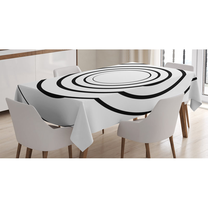 Ambesonne Spires Tablecloth, Abstract Design Monochrome Spiral Whorl Element Dimensional Aesthetic Curve Concept, Rectangular Table Cover For Dining Room Kitchen Decor, 60" X 90", Black White