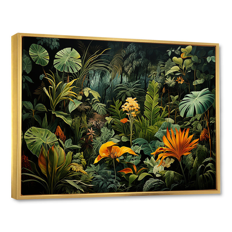 Sounds of the Jungle I - Jungle, art mural encadré, H 12 po x l 20 po x P 1 po, Cadre flottant doré