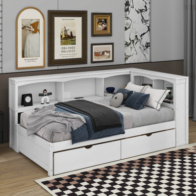 Lit de jour simple avec 2 tiroirs de rangement et ports USB