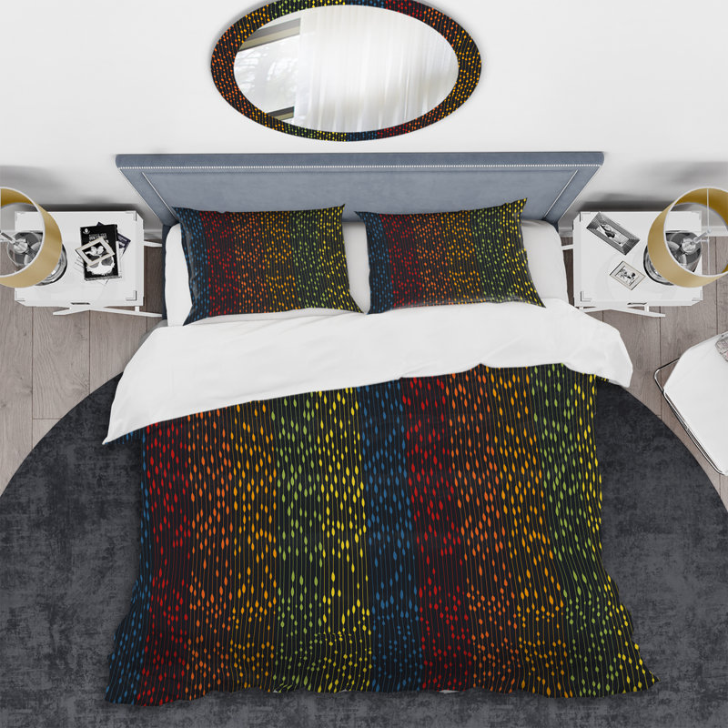 Multicolor Striped Pattern - Abstract Duvet Cover Set - Microfiber Polyester, Full/Queen Duvet Cover + 2 Standard Shams