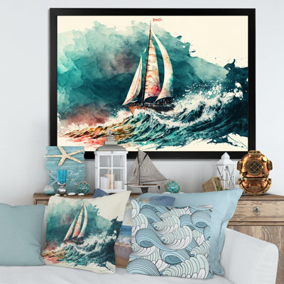 Aquarelle, voilier, croisières sur les vagues IV - reproduction sur toile