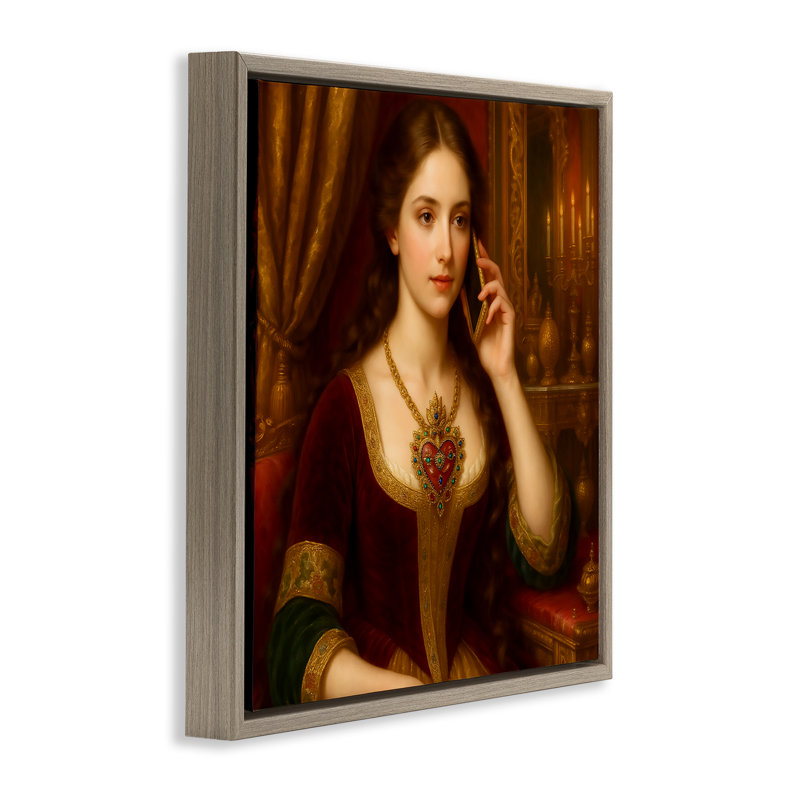 Femme rococo avec cadre flottant pour téléphone portable, design par Grotto Studios, Cadre flottant orme Montalcino