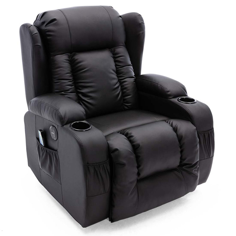 Deneishia 87cm Wide Standard Recliner with Massager, No Motion, Black