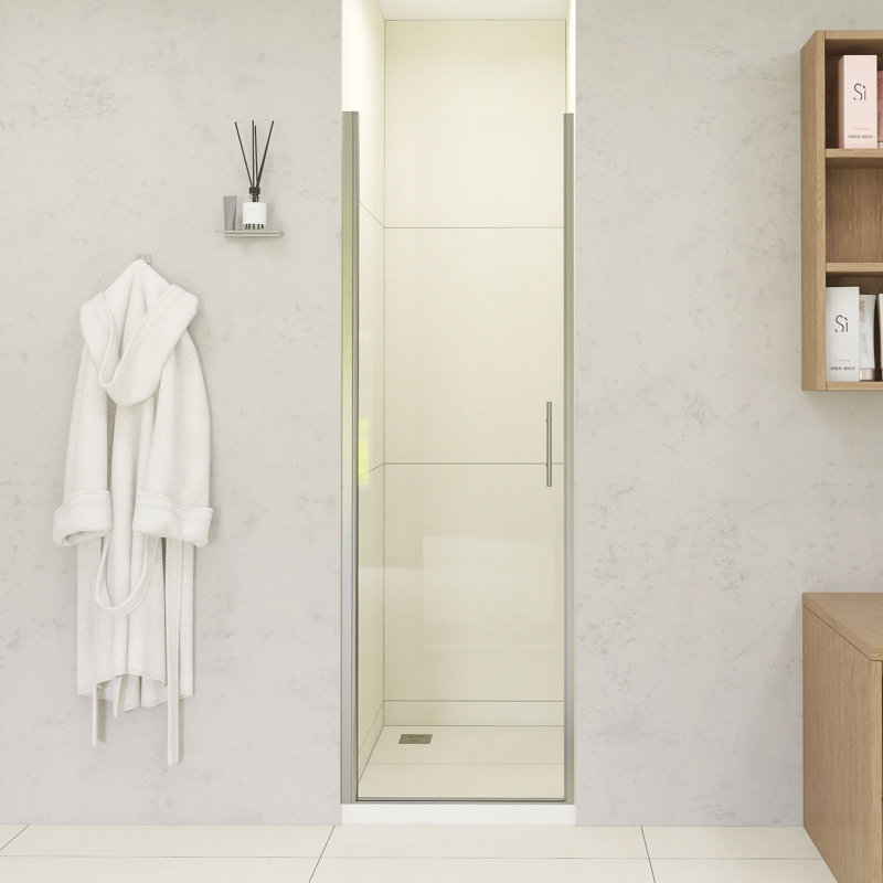 24" W × 72" H Pivot Shower Door – 1/4"(6mm) Tempered Glass With Explosion-Proof Film, Stainless Steel Handle, Matte Black Aluminum Half Frame, Modern Minimalist Design