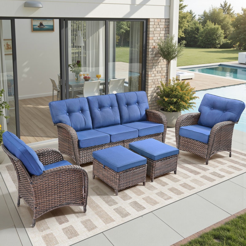 5-Piece Patio Furniture Set, All-Weather Outdoor Seating Set With Club Chairs, Blue