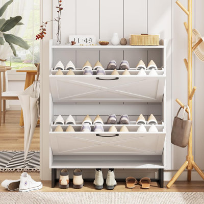 Armoire à chaussures avec 2 tiroirs rabattables, rangement autoportant pour le vestibule, armoire à chaussures