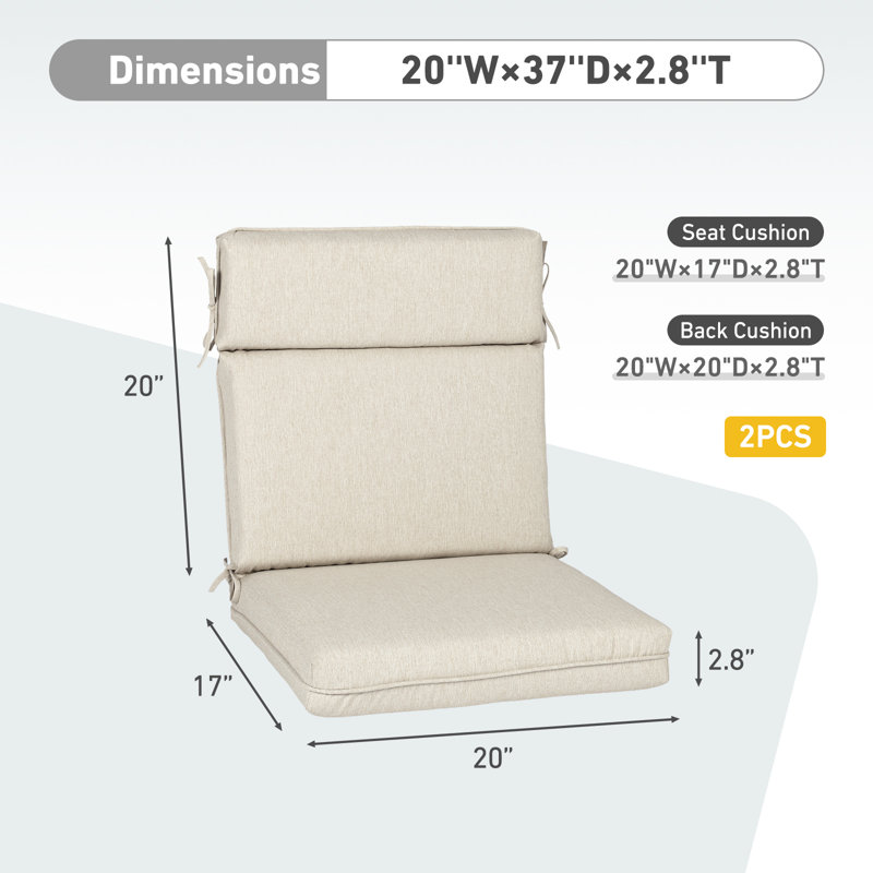 Outdoor High Back Dining Chair Cushion Set, Ivory, 20" W x 17" D