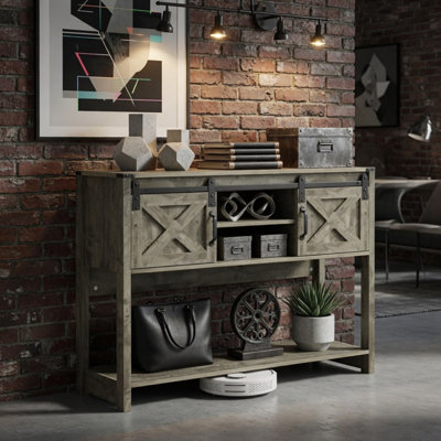 46" Modern Farmhouse Entryway Table with Storage & Sliding Barn Door