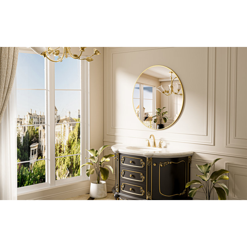 Round/Circle Vanity Mirror with Aluminum Alloy Frame, HD Tempered Glass, French Cleat Mounted Wall Decor Bathroom Vanity Mirror