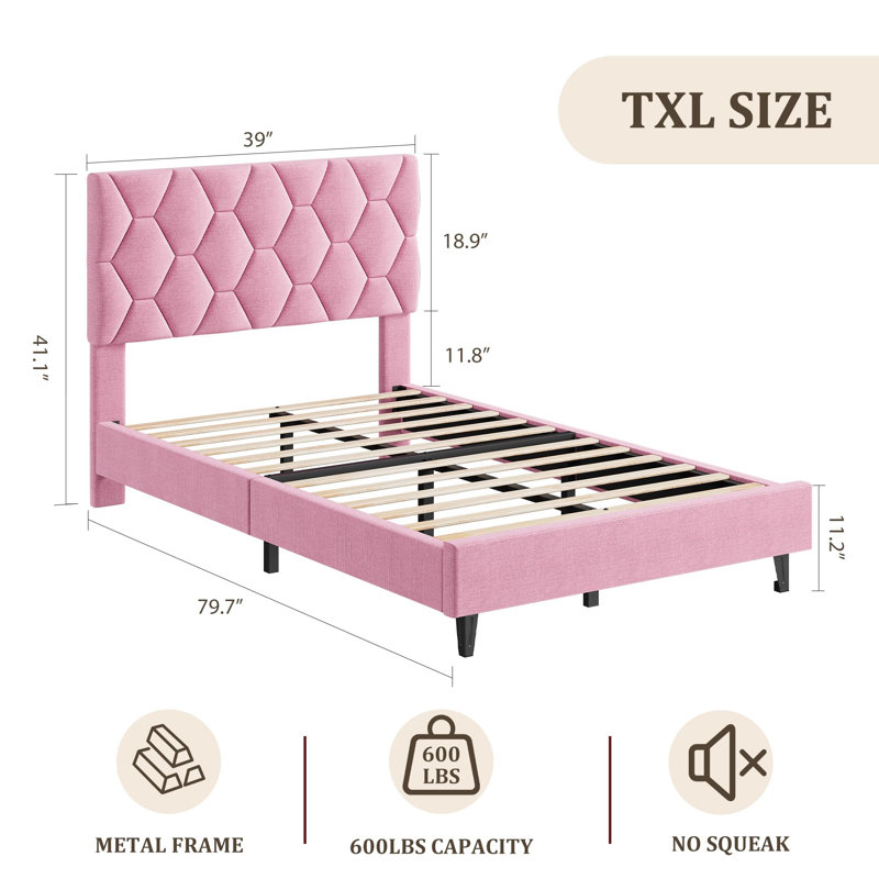 Structure de lit, structure de lit plateforme tapissier avec tête de lit réglable, support de lattes en bois réducteur de bruit, capacité de 900 lb, convient aux matelas de 8 à 15 po, aucun sommier nécessaire
