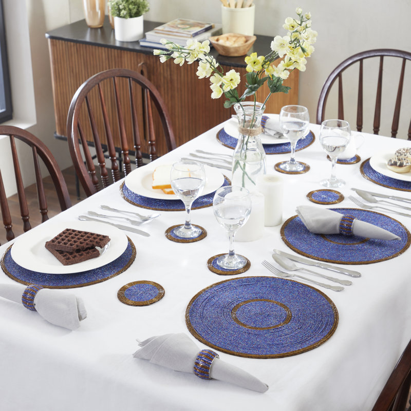 Danbury Glass Patchwork Round, Blue/Antique Gold