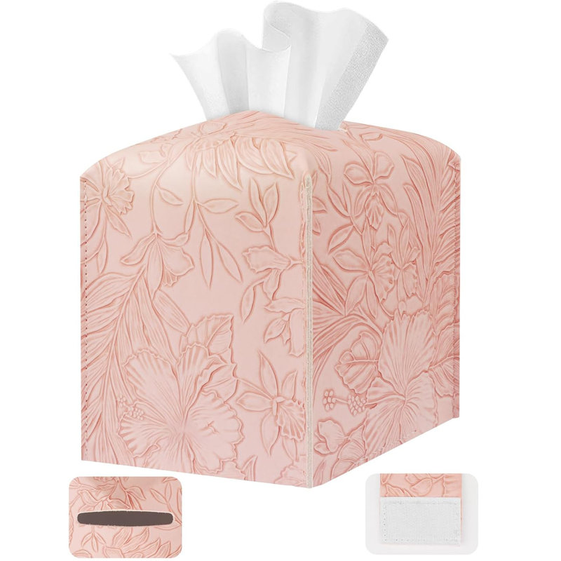 PU Leather Tissue Organizer with Bottom Belt and High Performance Hook and Loop Fastener, Pink
