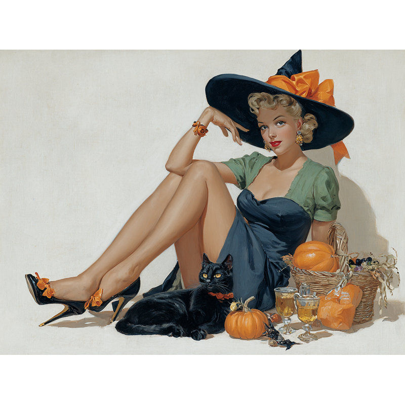Art mural sur toile Pinup Witch and Pumpkins II