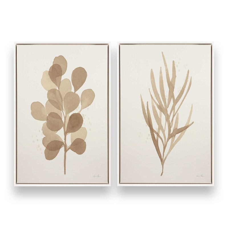 Tan Leaf Impressions Set of 2, 31" H x 42" W, Opaque White Floater Framed