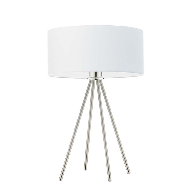 Arneshia Metal Table Lamp, Brushed Steel, White