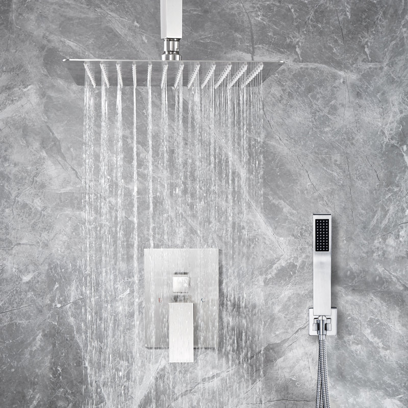 Système de douche à haute pression 12 po avec fixation brute au plafond, Nickel brossé