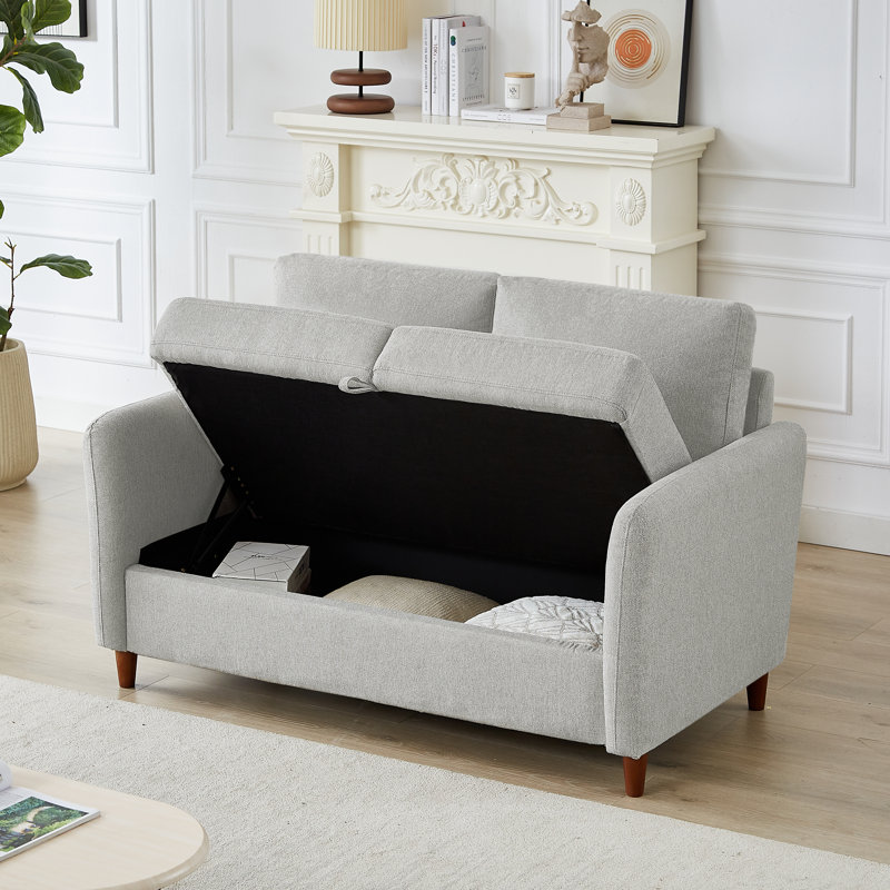 Linen Flared Arm Loveseat with Storage, Gray, 34.7" H x 56.3" W x 31.2" D