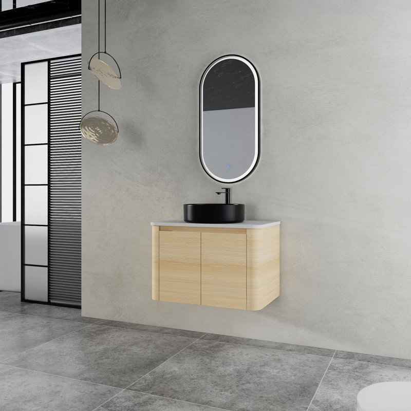 Meuble-lavabo mural avec lavabo en céramique, Noir