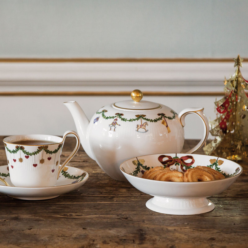 Royal Copenhagen Star Fluted Christmas High Handle Bone China Teacup and Saucer
