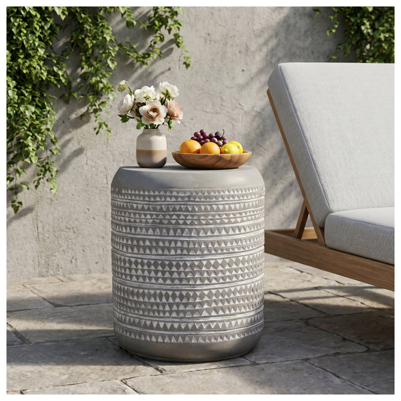 Table d'appoint d'extérieur en oxyde de magnésium gris clair et blanc