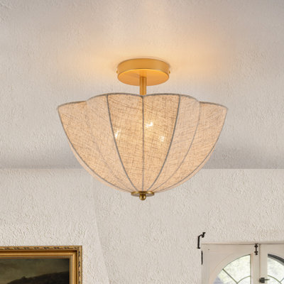 3-Light Linen Petal Bowl Semi Flush Mount