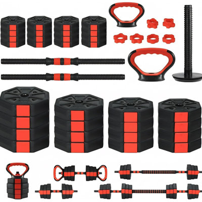 Ensemble de poids ajustable 4 en 1, convertible en haltère, haltère, kettlebell et support à pousser, plaques de sable en fer PE, trousse de musculation compacte à options multiples