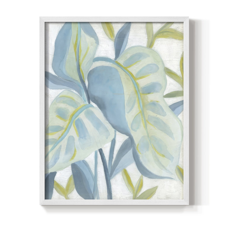 «Aqua Tropical Leaves I», reproduction encadrée - bois massif, H 15 po x l 12 po, Blanc